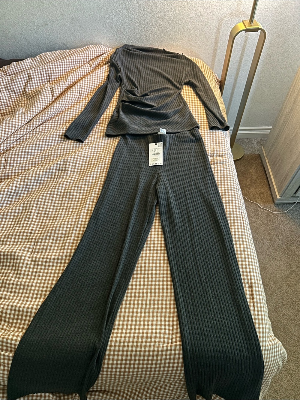 Zara Charcoal Ribbed Long Sleeve Top